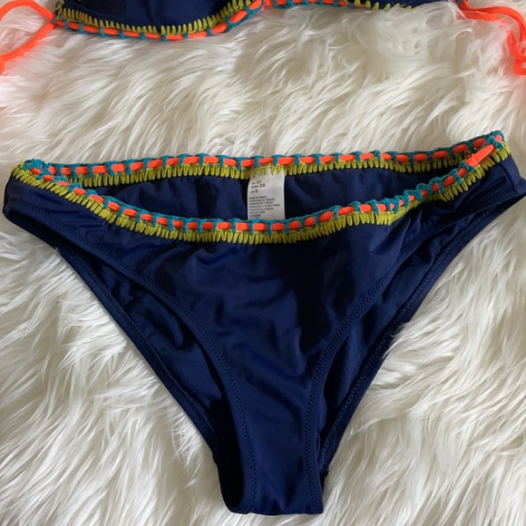 TopShop Navy Bikini Aqua/Orange/Green accents Sz6 - Picture 2 of 6